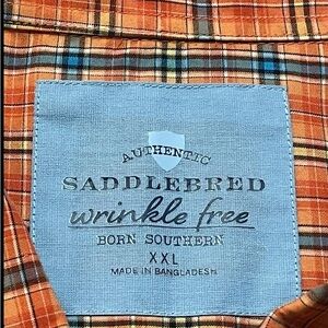 Saddlebred Wrinkle Free Born Southern XXL Orange and Blue Plaid Button Down.